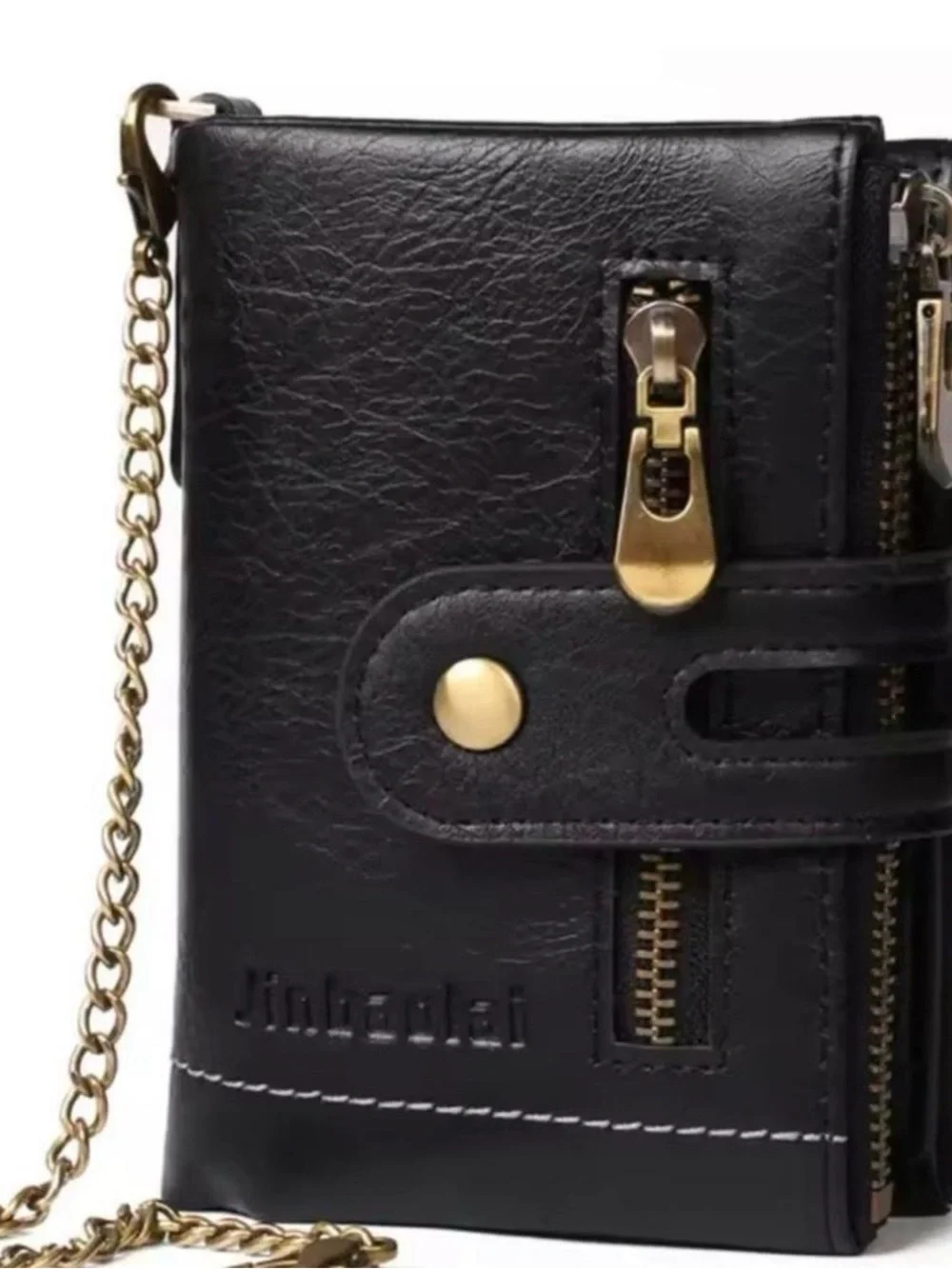 Vintage Black Wallet Crossbody with Gold Hardware